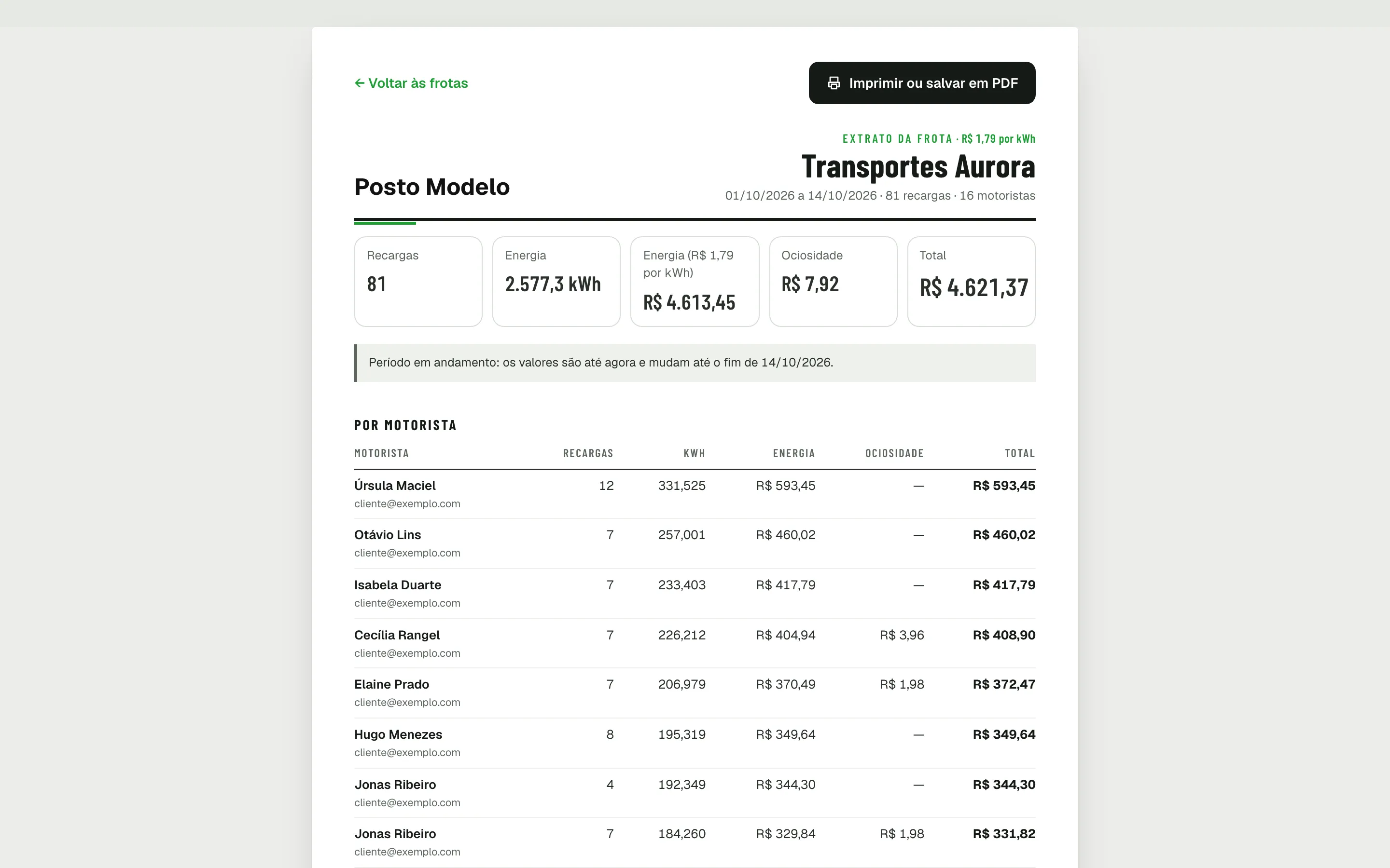 Frotas: o extrato em PDF para a transportadora