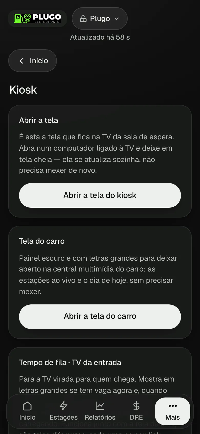 Telas e QR da rede