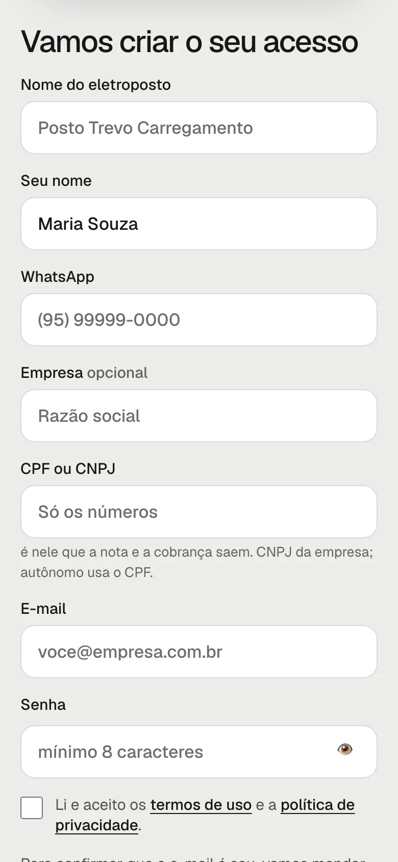 Adesão: criar o acesso
